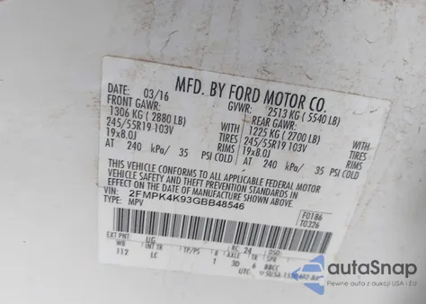 2016 Ford Edge Titanium из США, поврежденный, VIN 2FMPK4K93GBB48546